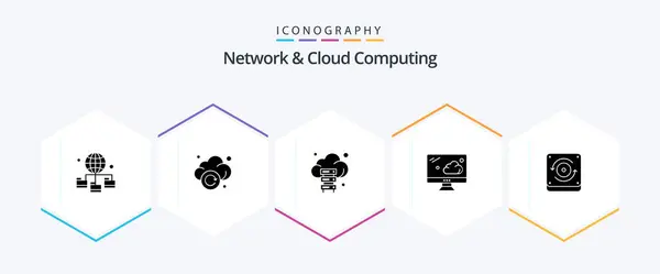 Network Cloud Computing Glyph Icon Pack Including Sound Computing Cloud — Stock Vector