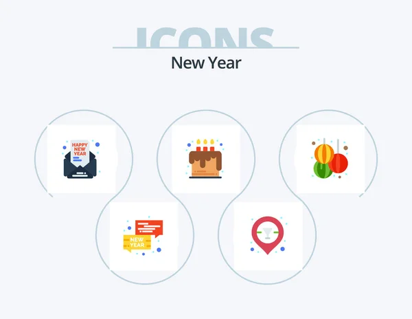 New Year Flat Icon Pack Icon Design Lantern Party Invite — Vetor de Stock