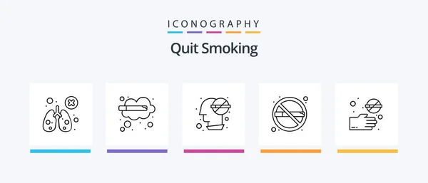 Quit Smoking Line Icon Pack Including Hand Smoke Addict Cigarette — Stock Vector