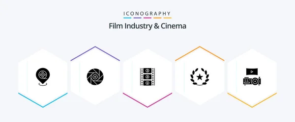Cenima Glyph Icon Pack Including Projector Film Stip Cinema Stare — 图库矢量图片