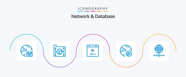 Network Database Blue Icon Pack Including Information Analysis File Page — Stok Vektör