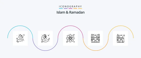 Islam Ramadan Line Icon Pack Including Muslim Prayer Moon Mosque — Vettoriale Stock