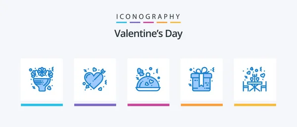Valentines Day Blue Icon Pack Including Wedding Gift Love Bow — Stock Vector