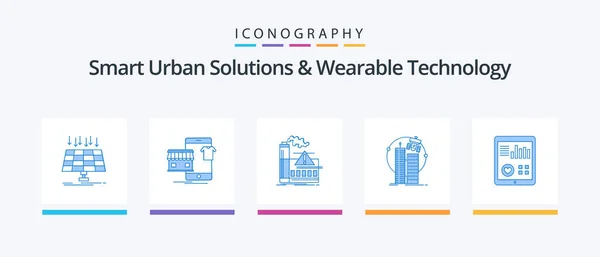 Smart Urban Solutions Wearable Technology Blue Icon Pack Including Technology — Wektor stockowy