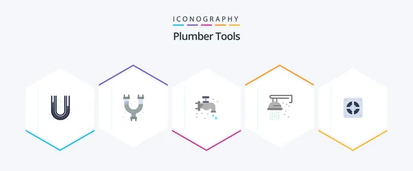 Plumber Flat Icon Pack Including Plumbing Mechanical Plumber Extractor — Stock Vector