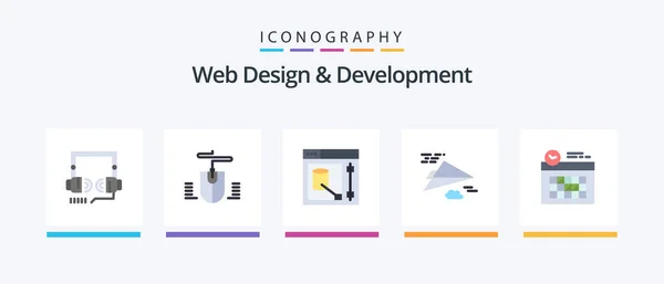 Web Design Development Flat Icon Pack Including Clock Calendar Designer — Stock Vector