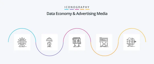 Data Economy Advertising Media Line Icon Pack Including Video Marketing — Vetor de Stock