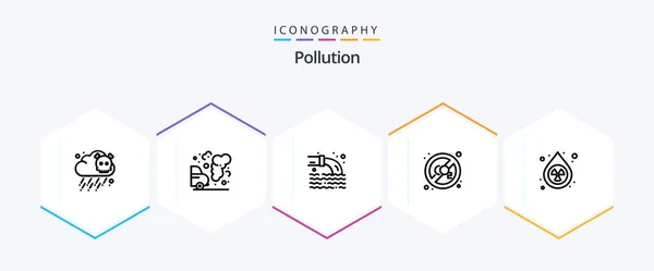 Pollution Pack Icône Ligne Compris Pollution Laisse Tomber Pollution Propre — Image vectorielle