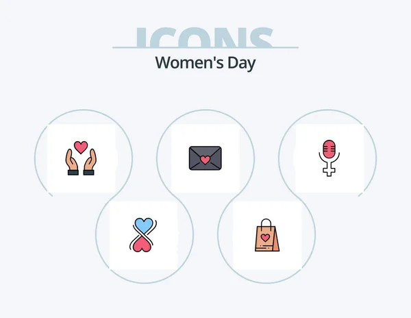 レディースデーフルラインアイコンパック5アイコンデザイン サインを 国際的な 女性は祝う 1日だ — ストックベクタ