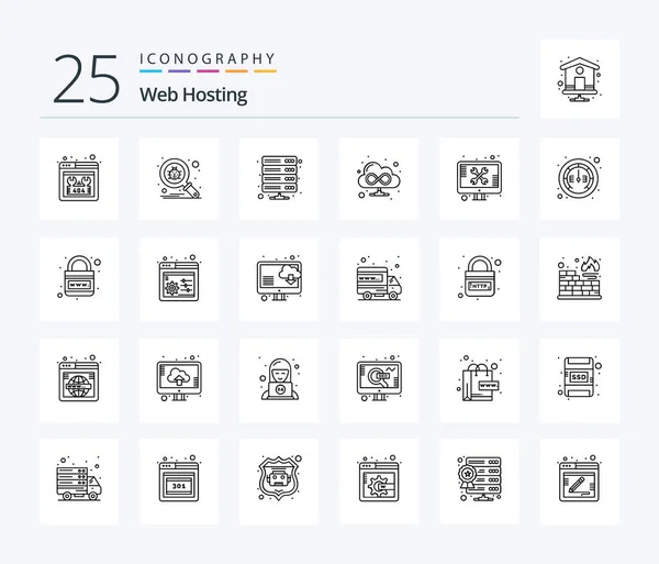 Web Hosting Line Icon Pack Including Screen Web Data Cloud — Vettoriale Stock