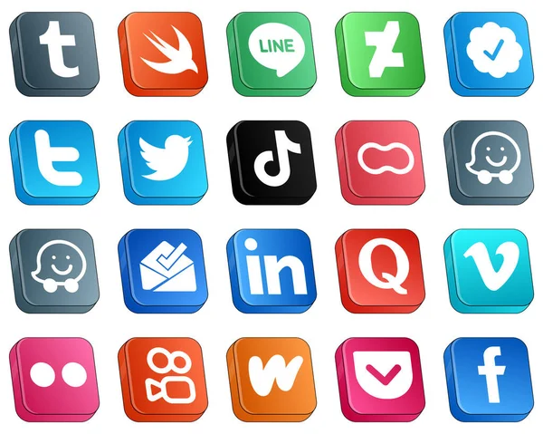 Isometrische Social Media Brand Icons Pack Zoals Linkedin Wazig Een — Stockvector