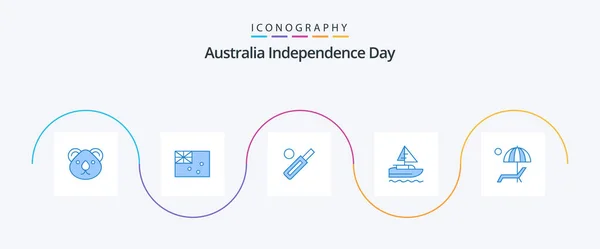 Australië Onafhankelijkheidsdag Blauw Pictogram Pack Inclusief Land Schip Vlag Een — Stockvector