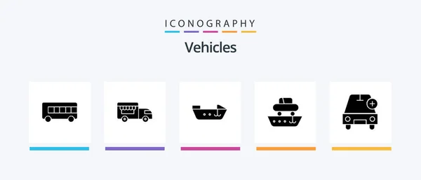 车辆Glyph5图标包包括附加 创意偶像设计 — 图库矢量图片