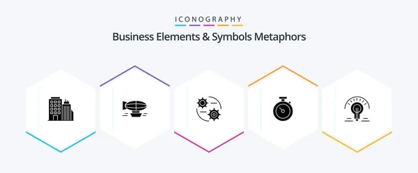 Business Elements Symbols Metaphors Glyph Icon Pack Including Time Stopwatch — Stock Vector