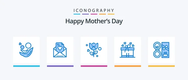 Happy Mothers Day Blue Icon Pack Including Make Beauty Flower — Stockvector