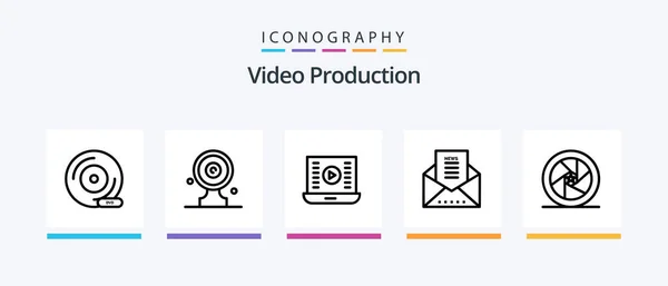 Video Production Line Icon Pack Including Output Device Ancient Card — Stockový vektor