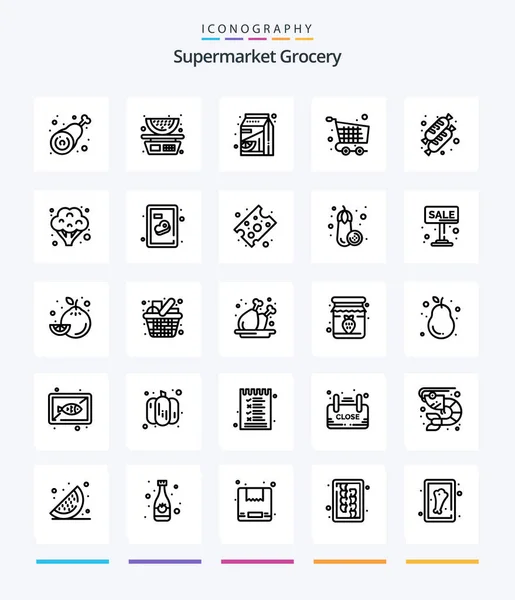 Creative Grocery Outline Icon Pack Checkout Shopping Watermelon Checkout Pak — ストックベクタ