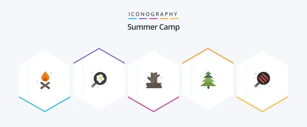 Summer Camp Flat Icon Pack Including Cooking Camping Camping Tree — Διανυσματικό Αρχείο
