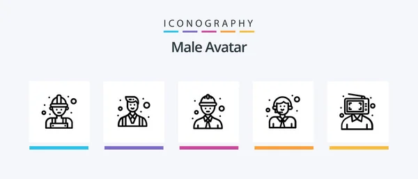 Male Avatar Line Icon Pack Including Avatar Photo Service Man — Vetor de Stock