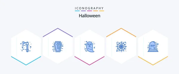 Halloween Blue Icon Pack Including Rip Scary Character Spider Web — Archivo Imágenes Vectoriales
