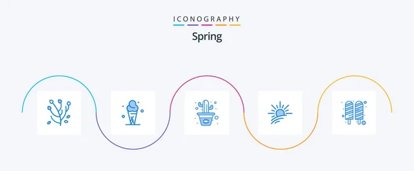Spring Blue Icon Pack Including Food Spring Cactus Sun Brightness — Stockový vektor
