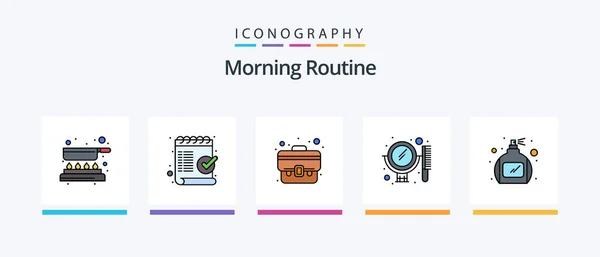 Morning Routine Line Filled Icon Pack Including Newspaper Cup Shaver — Stock Vector