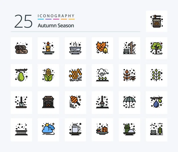 Autumn Line Filled Icon Pack Including Fall School Bowl Education — Stockový vektor