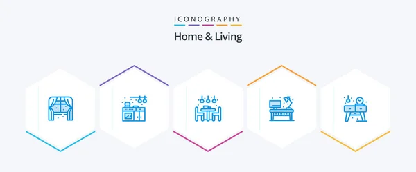 Home Living Blue Icon Pack Including Table Home Living Desk — Stockvektor