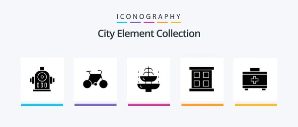 City Element Collection Glyph Icon Pack Including Window Travel Tourist — ストックベクタ