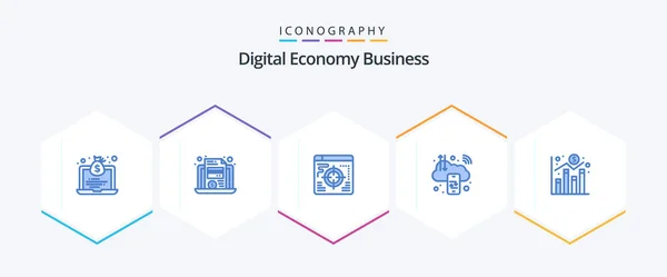 Digital Economy Business Blue Icon Pack Including Chart Internet Web — Vettoriale Stock