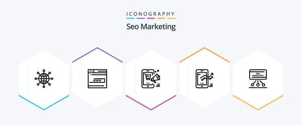 Seo Marketing Line Icon Pack Including Mobile Chart Website Online — Vettoriale Stock