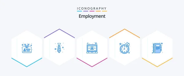 Employment Blue Icon Pack Including Business Timepiece Computer Time User — Wektor stockowy