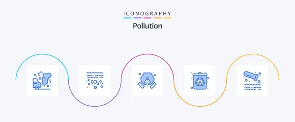 Pollution Blue Icon Pack Including Pollution Waste Gas Pollution Bin — стоковый вектор