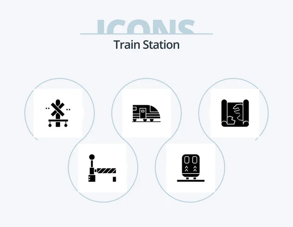 Train Station Glyph Icon Pack Icon Design Pin Location Sign — Stok Vektör