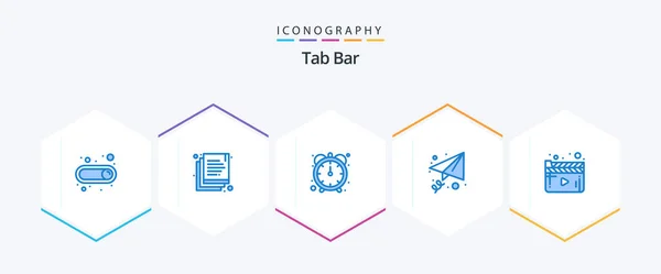 Tab Bar Blue Icon Pack Including Video Stopwatch Player Cinema — Image vectorielle