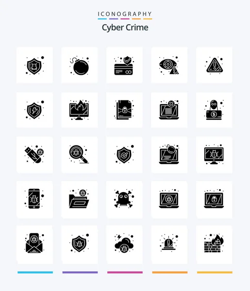 Creative Cyber Crime Glyph Solid Black Icon Pack Attention Alert — Vetor de Stock