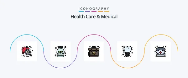 Health Care Medical Line Filled Flat Icon Pack Including Calling — 图库矢量图片