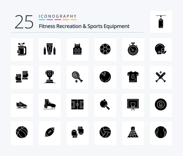 Fitness Recreation Sports Equipment Solid Glyph Icon Pack Including Clock — Stok Vektör