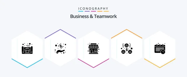 Business Teamwork Glyph Icon Pack Including Time Calendar Building Team — Wektor stockowy