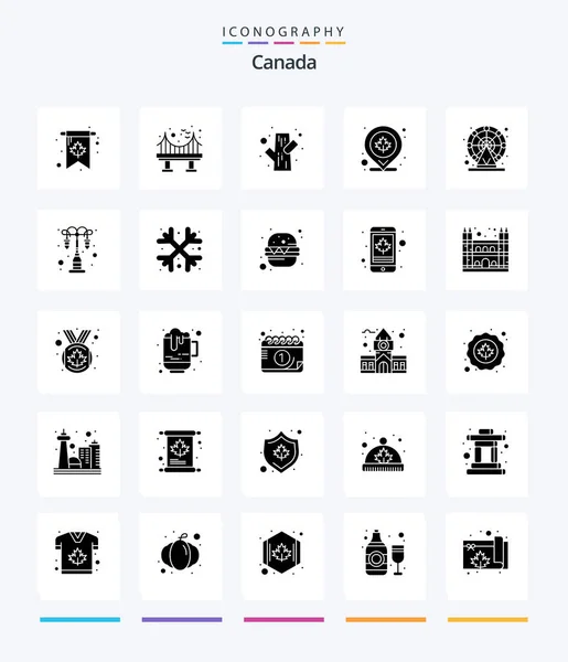 Creative Canada Glyph Solid Black Icon Pack Ferris Map Snowy — Διανυσματικό Αρχείο