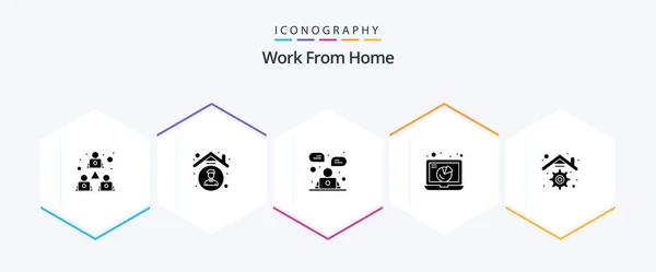 Work Home Glyph Icon Pack Including Sharing Communication Employee Chart — Image vectorielle