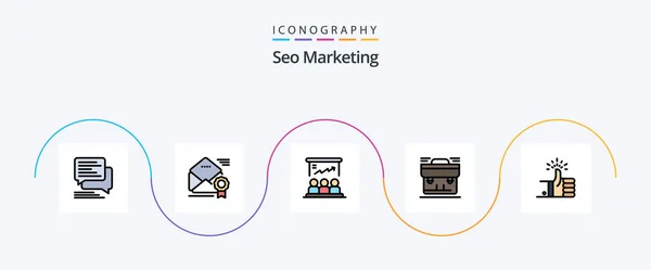 Seo Marketing Line Filled Flat Icon Pack Including Portfolio Bag — Archivo Imágenes Vectoriales