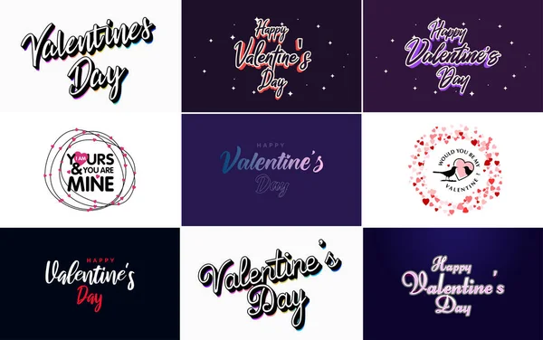Happy Valentine Day Typography Design Heart Shaped Wreath Watercolor Texture — 图库矢量图片