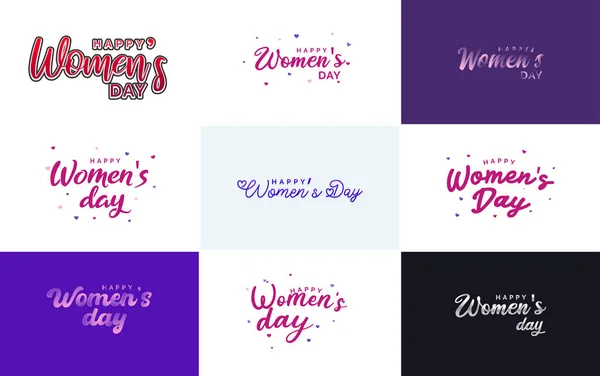 Pink Happy Women Day Typographical Design Elements Set Greeting Cards — Vector de stock
