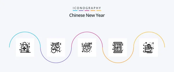 Chinese New Year Line Icon Pack Including Carriage Window Holiday — 图库矢量图片