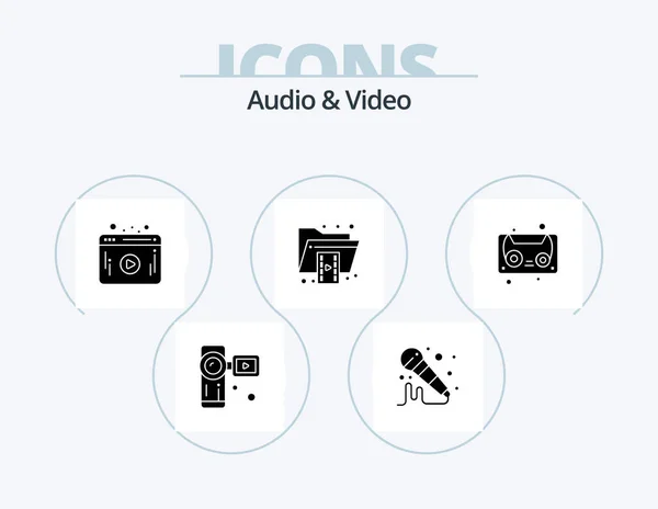 Audio Video Glyph Icon Pack Icon Design Cassette Tape Audio — Stock Vector
