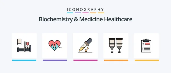Biochemistry Medicine Healthcare Line Filled Icon Pack Including Heart Transfusion — стоковый вектор