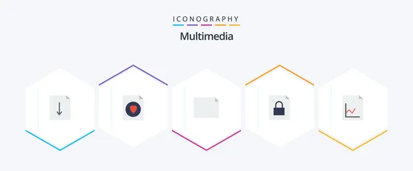 Multimedia Flat Icon Pack Including Landscape Graph Analytics — 图库矢量图片