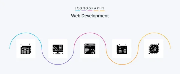 Web Development Glyph Icon Pack Including Web Setting Development Chip — Stockvektor