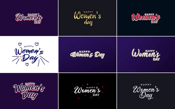 Pink Happy Women Day Typographical Design Elements Set Greeting Cards — Stockvector